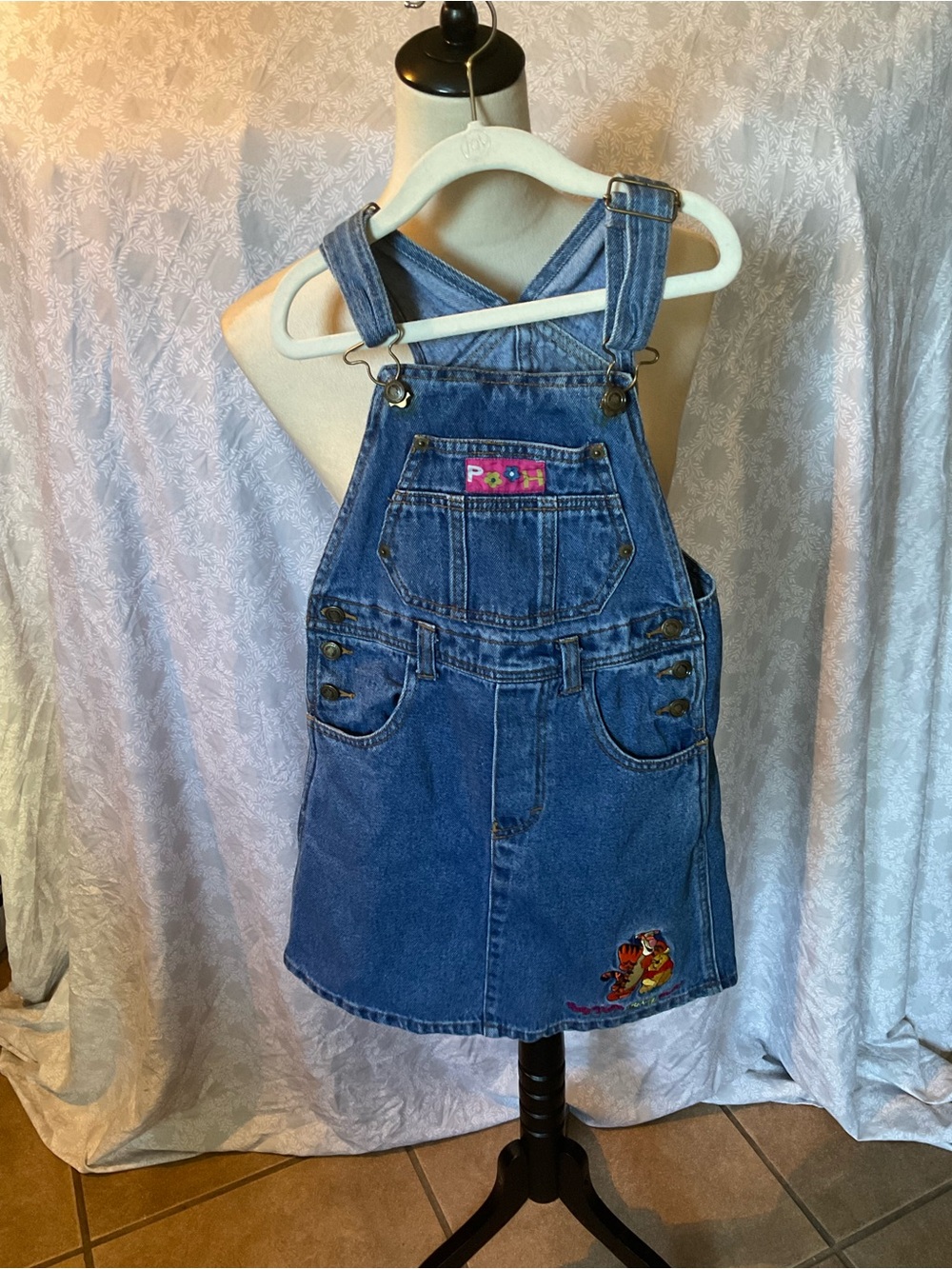 POOH Girls' Blue Denim Overall Skirt